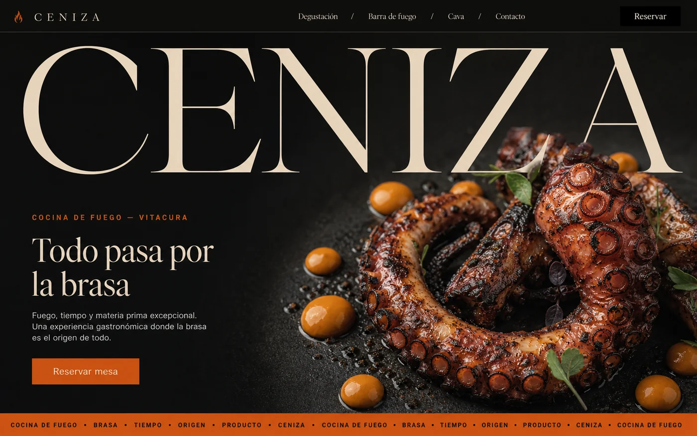 Sitio web de restaurante Ceniza